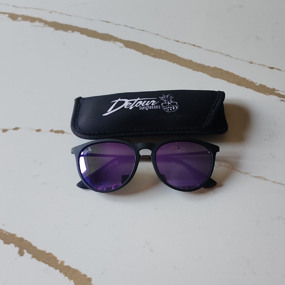 Sunglasses Women's Black Frame with Purple Lenses